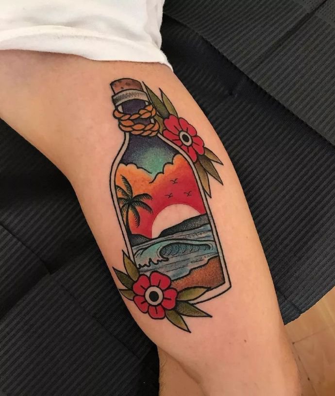 oldschool风格的9张玫瑰纹身图片