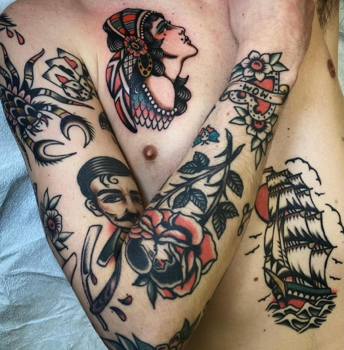 一组复古彩色的oldschool纹身图片