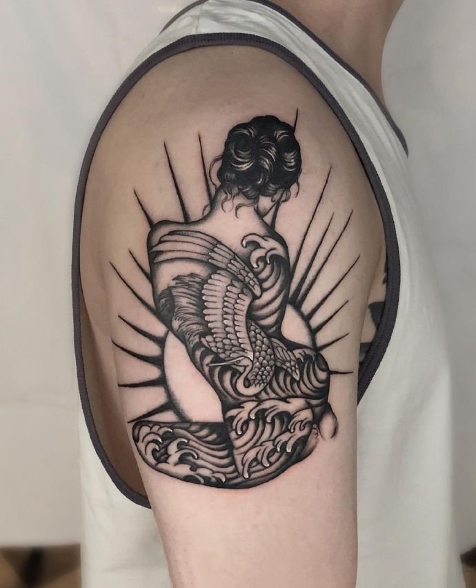 9张色彩浓重的黑灰oldschool纹身图片