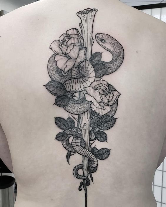 一组代表医学力量的蛇杖纹身图片