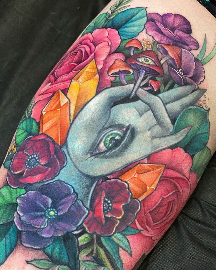 以花朵为主题的9张newschool纹身图片