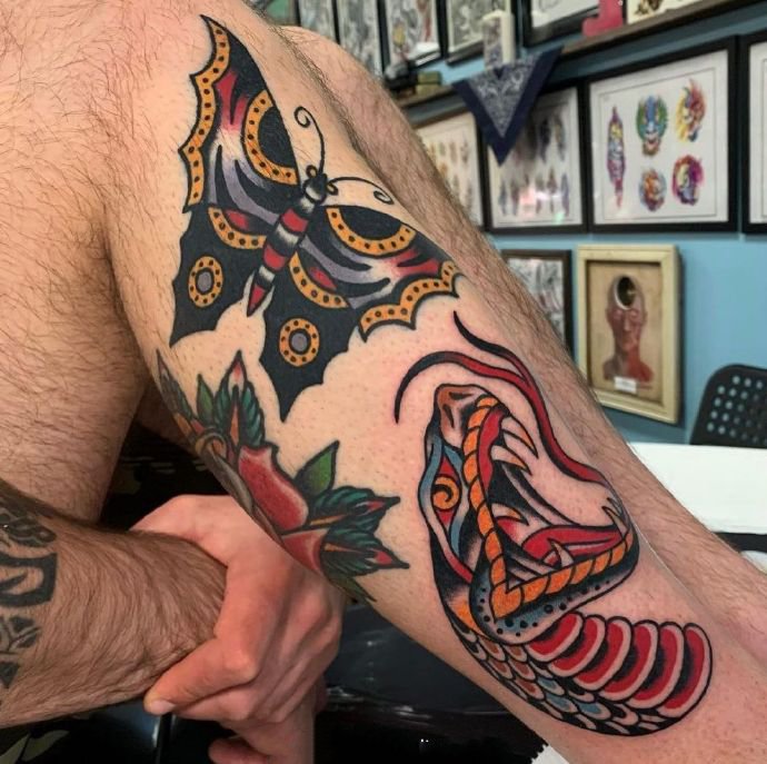 个性炫酷的oldschool拼接花臂纹身图片9张