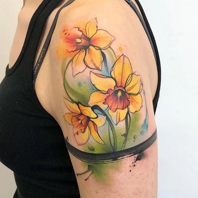 一组不同品种的彩色花卉纹身图片