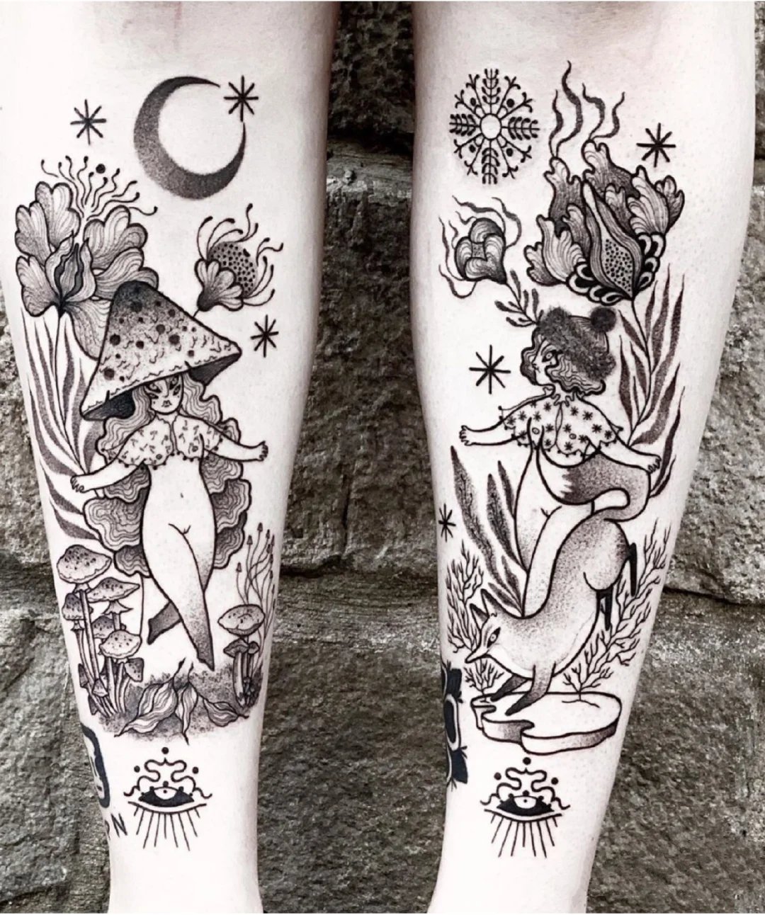 一组极具个性的小腿纹身图片