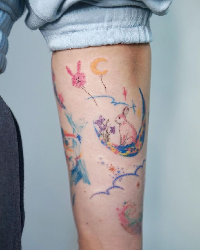 一组很可爱的彩色小图案纹身图片