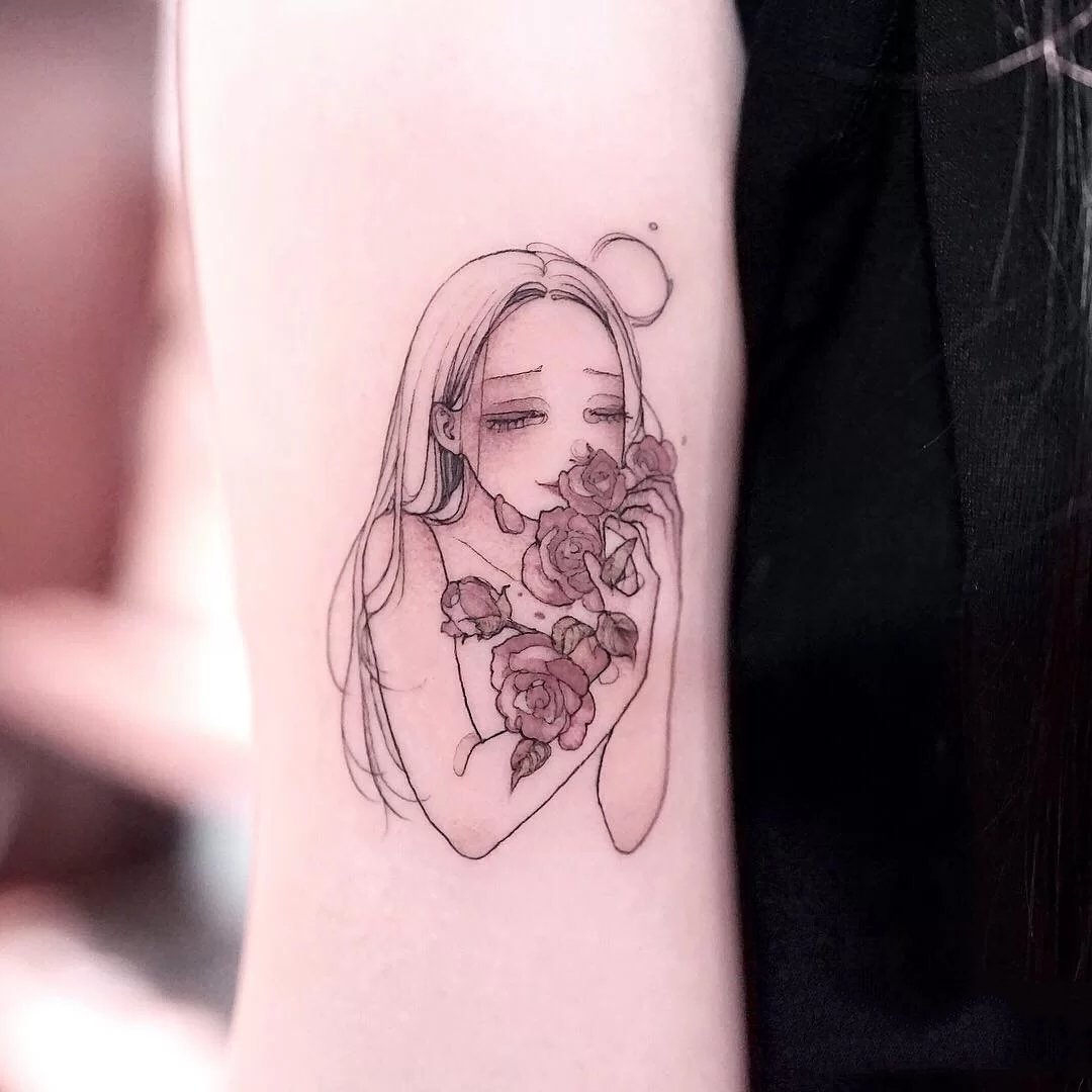 9张漫画风格的美丽少女纹身图片