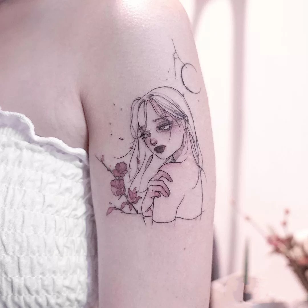 9张漫画风格的美丽少女纹身图片
