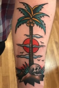 school风格的一组椰子树纹身作品图