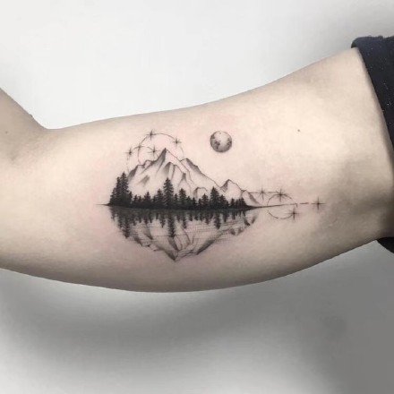 山水纹身 9款小清新写意山水纹身图案