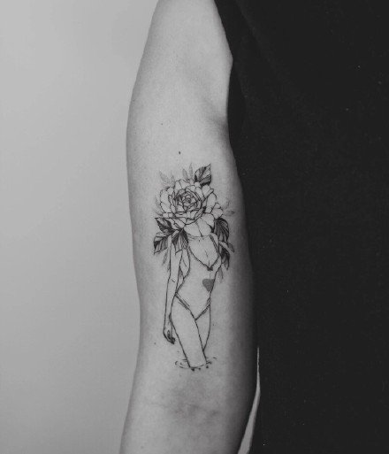 人物与花搭配的14款花头人身创意纹身作品