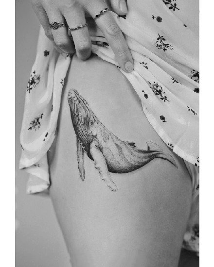鲸鱼刺青 9款黑灰适合女生的点刺鲸鱼纹身图片