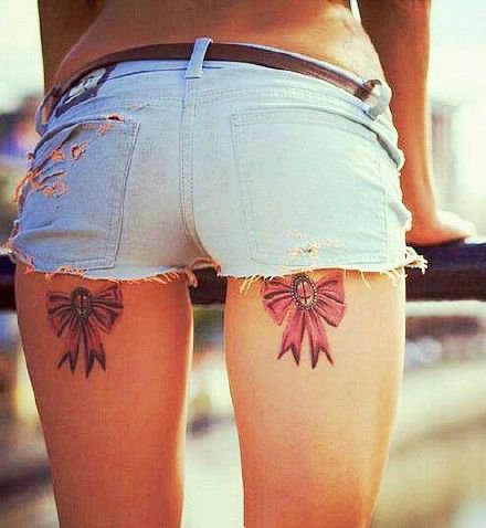 蝴蝶结纹身 9张漂亮的女生双腿蝴蝶结纹身图案