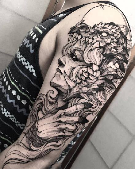 暗黑风格的9款包臂骷髅纹身作品图片