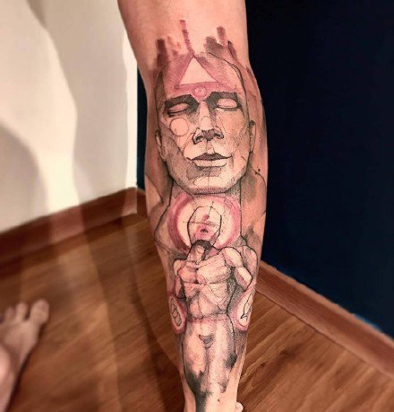 重彩色的一组水彩花臂花腿纹身作品图案