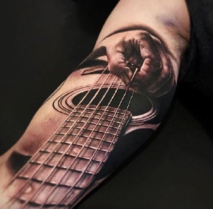 纹身吉他图 9款黑灰色的吉他纹身图片
