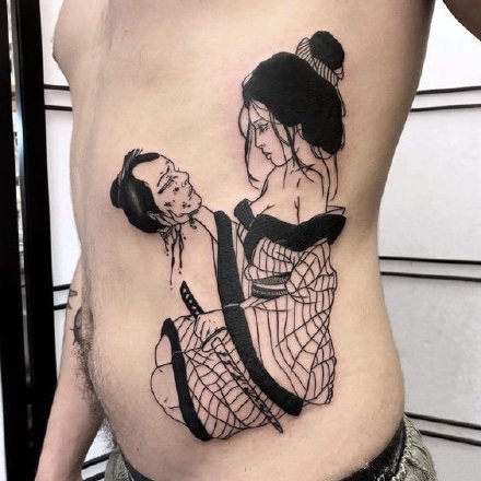 纹身艺伎图 9款黑灰色的日本艺妓纹身作品图案