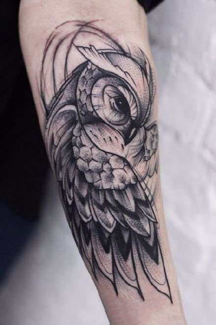 纹身猫头鹰图片 9款猫头鹰线条线条几何纹身图案