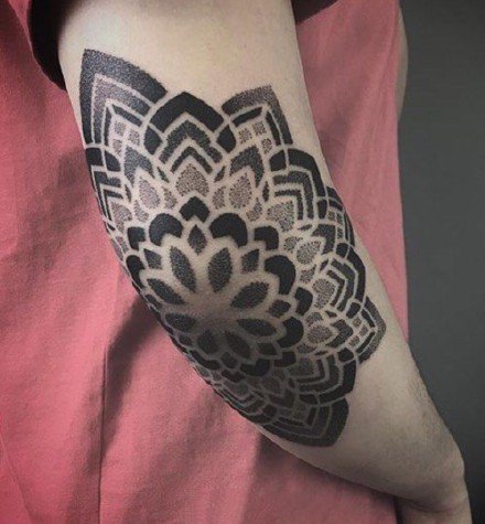 手肘梵花纹身 9款纹在手肘处的梵花点刺纹身作品
