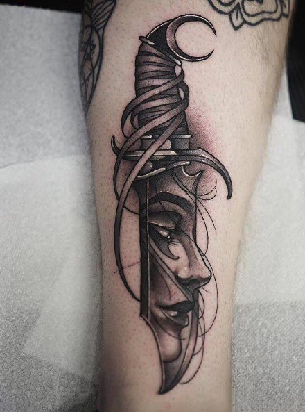 匕首刺青 9款黑色的小臂小刀匕首纹身图案