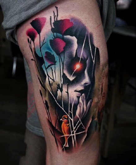 欧美的9款大腿彩色写实女郎纹身作品图片