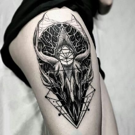 暗黑风格的9款适白羊座的恶魔撒旦羊头角纹身图案