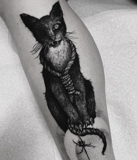 暗黑风格的9款猫纹身图案作品