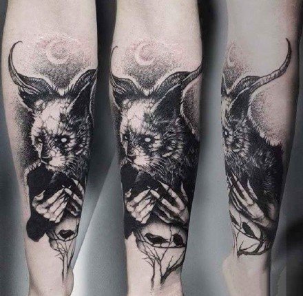 暗黑风格的9款猫纹身图案作品