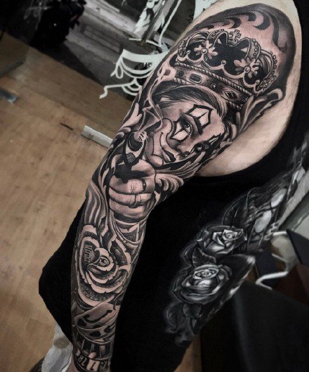 黑灰色的9款写实霸气花臂花腿纹身作品图片