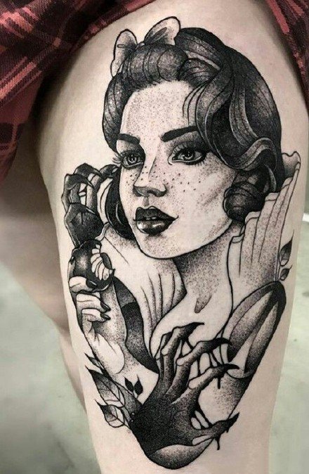 暗黑女头像 适合手臂大小腿的女郎头像纹身图案