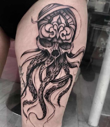 章鱼纹身素材：9款黑色的章鱼纹身图案作品