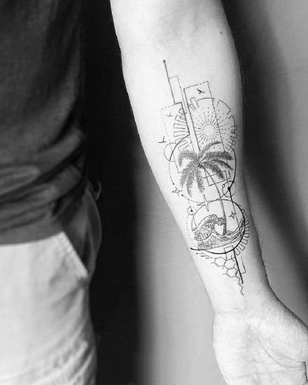 几何海浪浪花主题的9款黑灰纹身作品图片