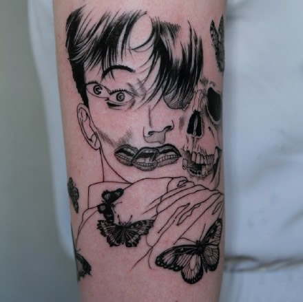 伊藤润二风格的9款富江恐怖漫画纹身图案