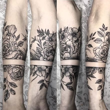 环绕手腕小臂的9款素花手环纹身图案