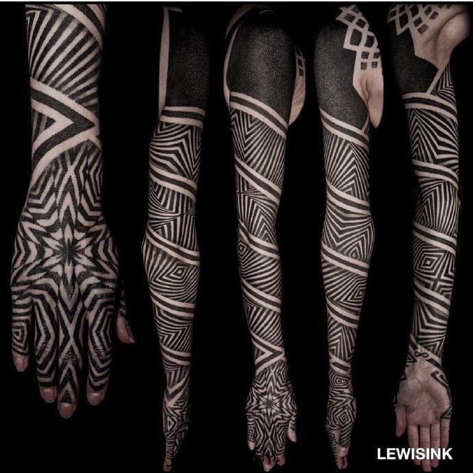 眼花缭乱的9款几何点刺包臂纹身图案