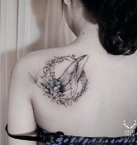 各风格的一组创意鲸鱼纹身图片