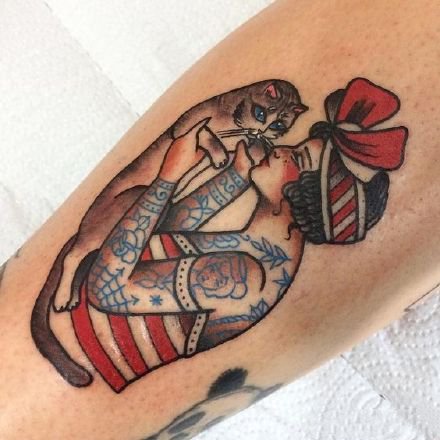 女郎和动物搭配的一组oldschool纹身图片