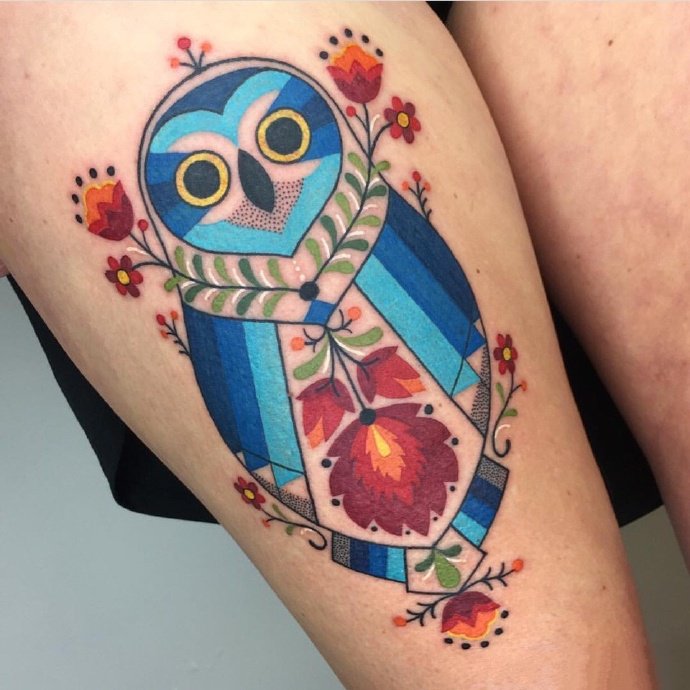 创意的一组手臂彩色插画纹身作品