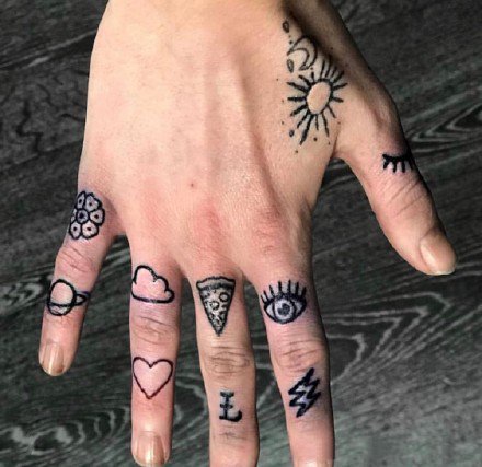 手指刺青 纹在手指手背的一组拼接小图