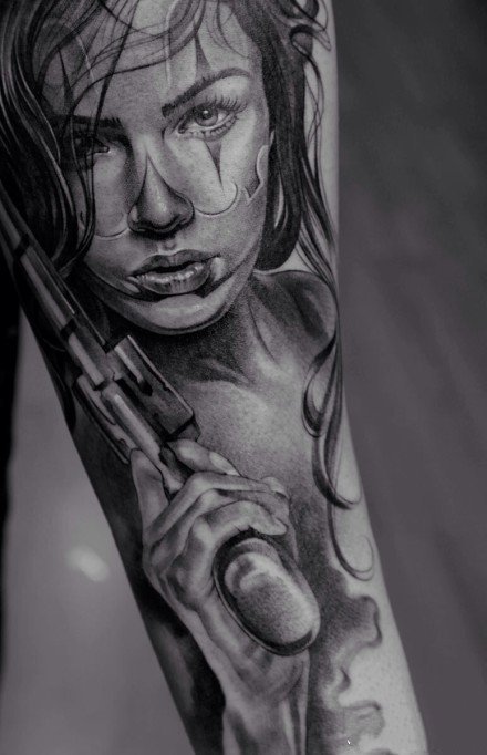 西海岸风格的一组包臂女郎等纹身作品