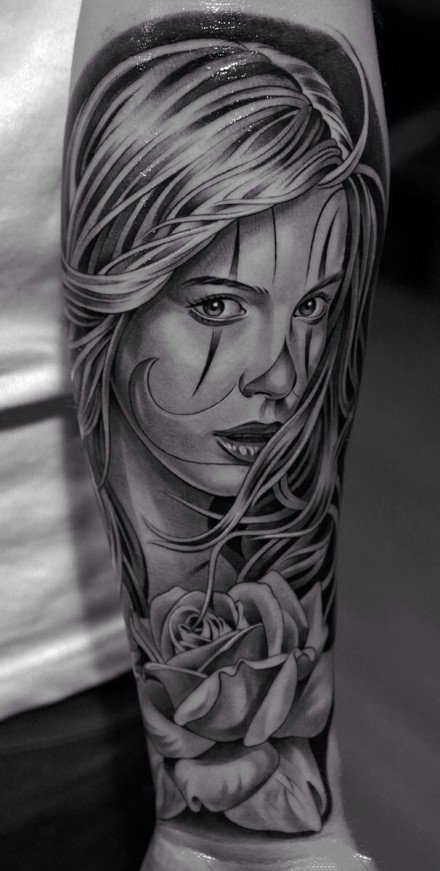 西海岸风格的一组包臂女郎等纹身作品