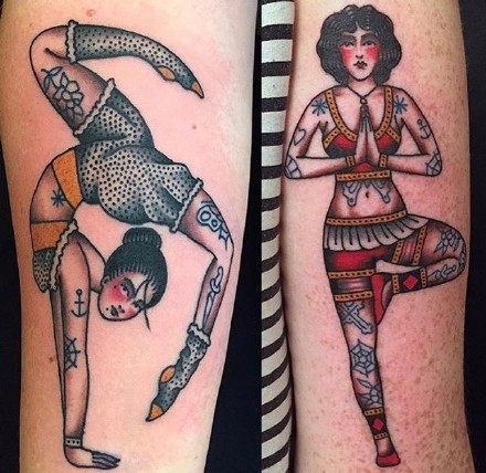 瑜伽纹身 瑜伽爱好者的一组创意纹身图案