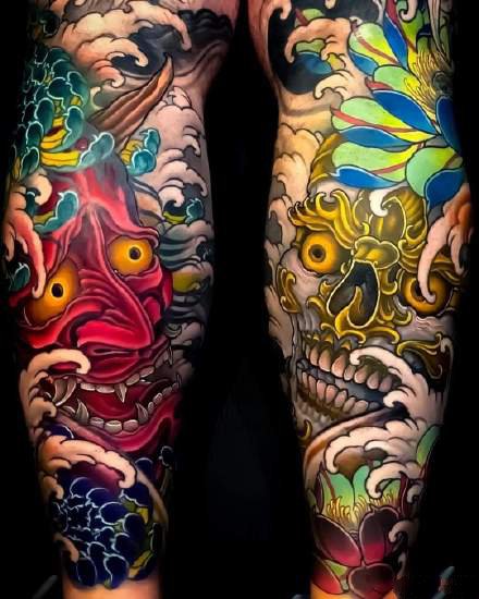 大面积的一组日式传统般若纹身图案