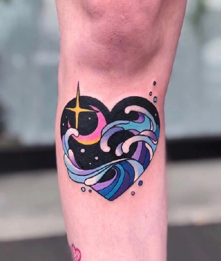 蓝色的9款海浪小清新浪花纹身图片