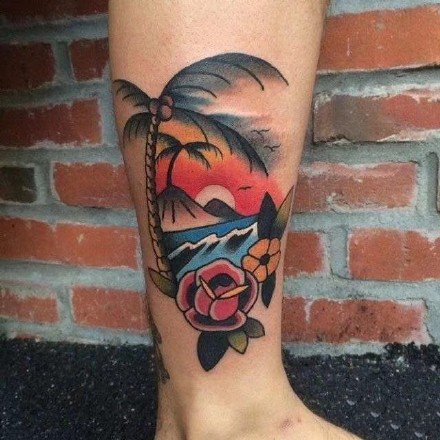 school的9款海边椰树沙滩风景纹身图片