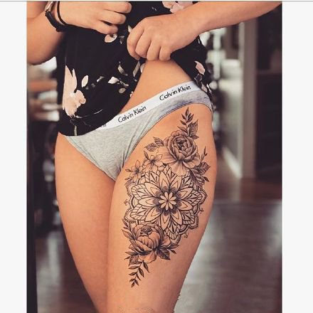 女生大腿素花纹身 18款性感女神的大腿素花纹身图案