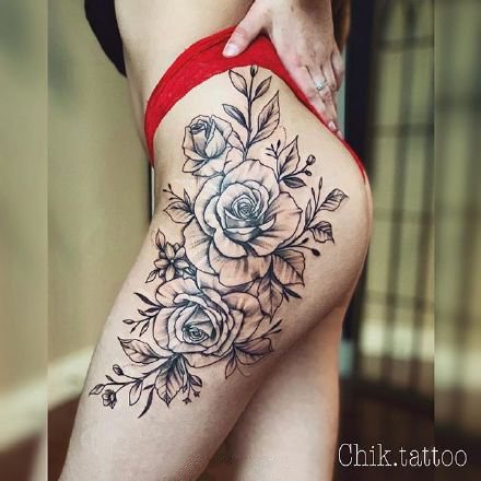 女生大腿素花纹身 18款性感女神的大腿素花纹身图案