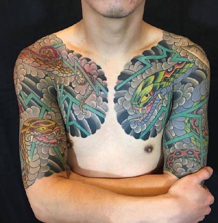 双半甲纹身 男士双半甲主题的9款纹身作品图