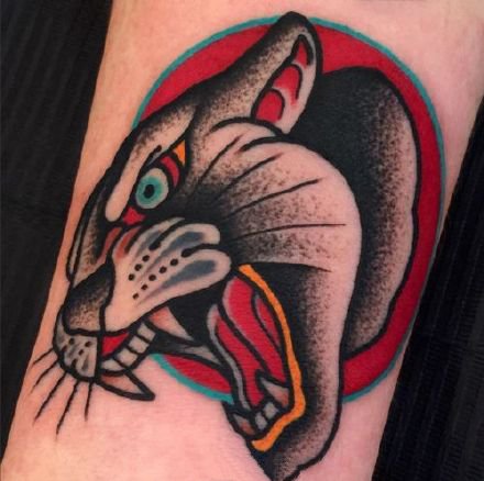 school豹子纹身 一组oldschool风格的豹头纹身图案