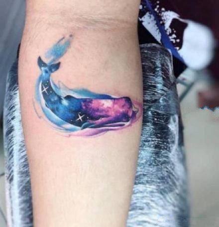 好看的一组小清新鲸鱼和海豚纹身图案