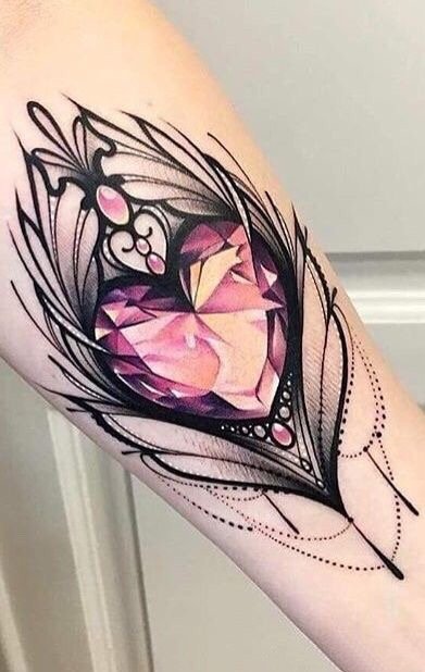 newschool宝石纹身 9款漂亮的心形宝石纹身图案作品